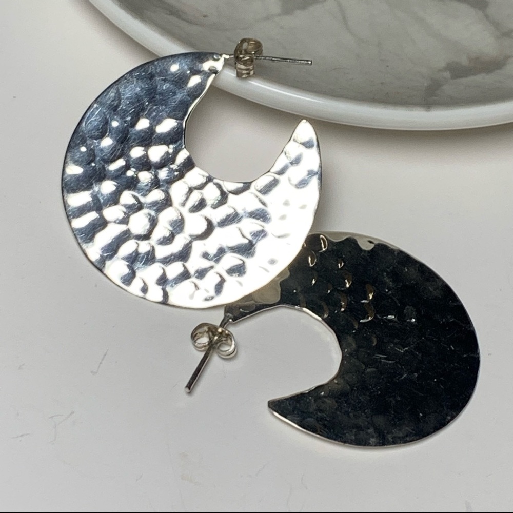 Sterling Silver Crescent hammered hoop earrings